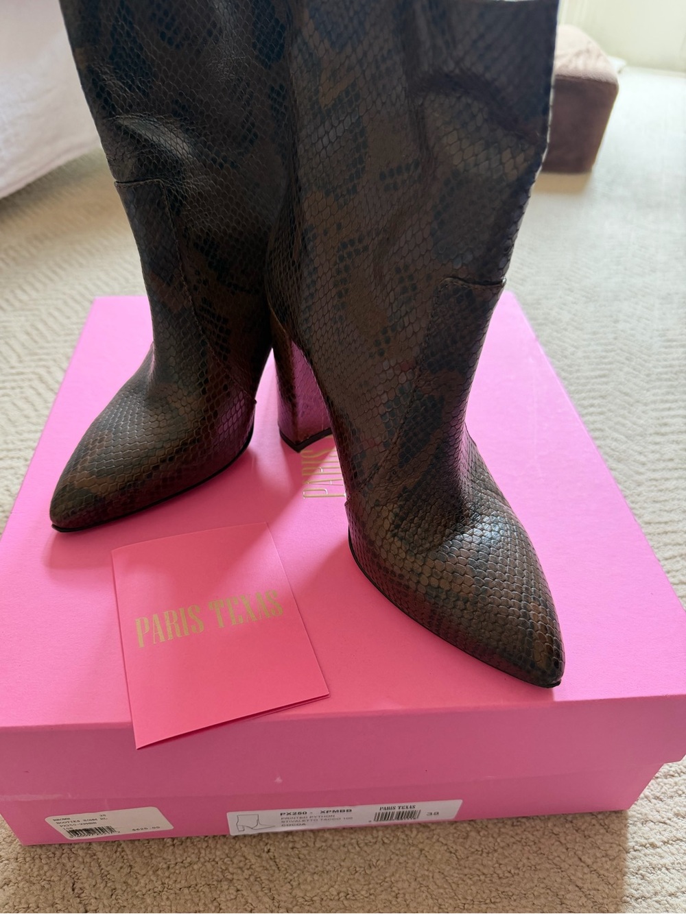 Paris Texas Women's cocoa python Pointed Toe Booties